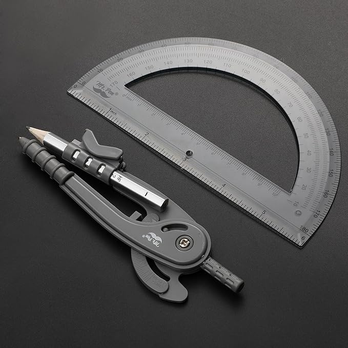 Mr. Pen- Geometry Compass and Protractor Set, 6 Inch Compass, 6 Inch Protractor, Drawing Tool for School, Clear Plastic, Easy Grip, Precision Design for Math, Art, Drafting, Architecture