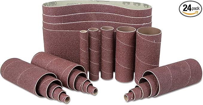 WEN 6524SP120 120-Grit Combination Belt and Sleeve Sandpaper Set, 24-Pack