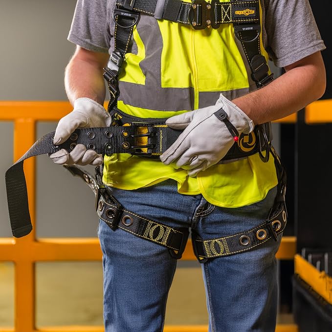 Guardian 21030 Cyclone Construction Harness with Waist Pad | Side D-Rings|OSHA & ANSI Compliant | Black/Yellow | M-L