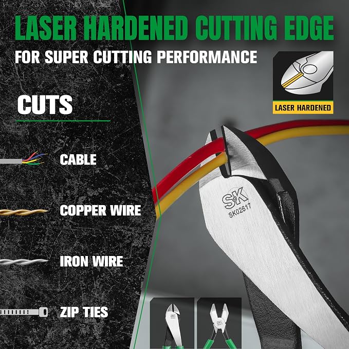 SK 2-Piece Pliers Set, 9-Inch Ironworker's Pliers & Angled Diagonal Plier, Premium CR-V Construction, Side Cutters with Hook Bend Handle