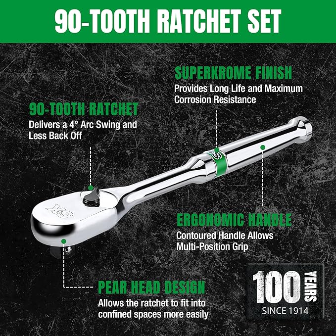 SK 3-Piece Ratchet Set, 1/4", 3/8", 1/2" Drive Ratchet, 90-Tooth Pear Head | Alloy Steel, Reversible Switch for One-Handed Operation, Heat Treated SuperKrome Finish,Enclosed Head with Contoured Handle