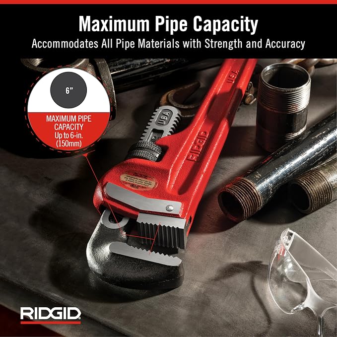 RIDGID 31040 Model 48 Heavy-Duty 48" Straight Pipe Wrench with 6" Pipe Capacity, Heavy-Duty Straight Plumbing Wrench with I-Beam Handle