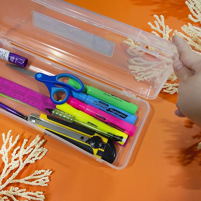 BAZIC PRODUCTS Clear Ruler-Length Utility Box, 13 3/8 x 5 3/8 x 2 1/2 in, for School Office Supplies