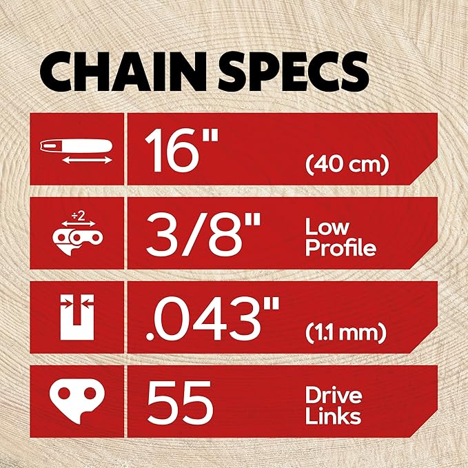 Oregon Chainsaw Chain for 16" Bar, 3/8" LP, .043" Gauge, 55 Drive Links | 3-Pack, Low-Kickback Replacement Saw Chain, Fits Several Stihl Models