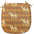 Lunarable Camel Chair Seating Cushion, Traditional Pattern with Strokes Desert Animal Repetition in Folk Accessories, Anti-Slip Seat Padding for Kitchen & Patio, 16"x16", Apricot and Cream