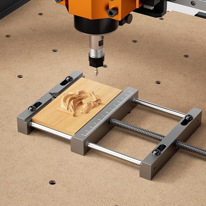 WMCA010 Aluminum Bench Vise Clamp for CNC Router Machine, High Precision CNC Router Clamp for Uniquely Shaped Woodworking, Metalworking Milling Projects, Measures 12.4" x 7" x 1.1",Clamping Range 0-8"