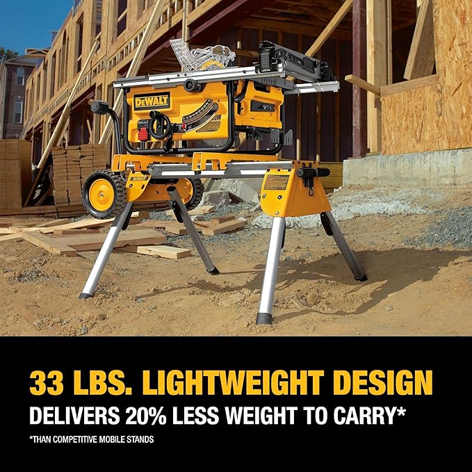 DEWALT Table Saw for Jobsite, Compact, 8-1/4-Inch with Table Saw Stand, Mobile/Rolling (DWE7485 & DW7440RS)