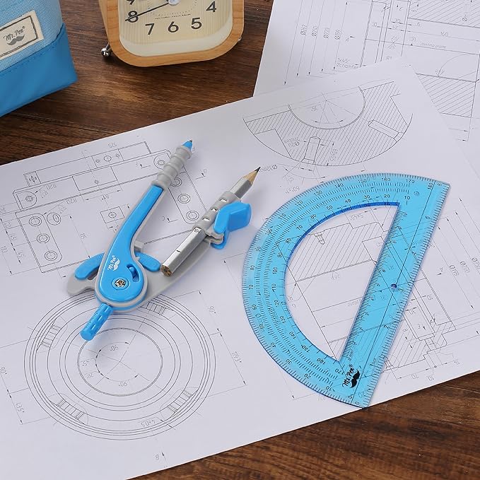 Mr. Pen- Geometry Compass and Protractor Set, 12 Sets, 6 Inch Compass, 6 Inch Protractor, Bulk Drawing Tool for School, Clear Plastic, Easy Grip, Precision Design for Math, Art, Drafting, Architecture