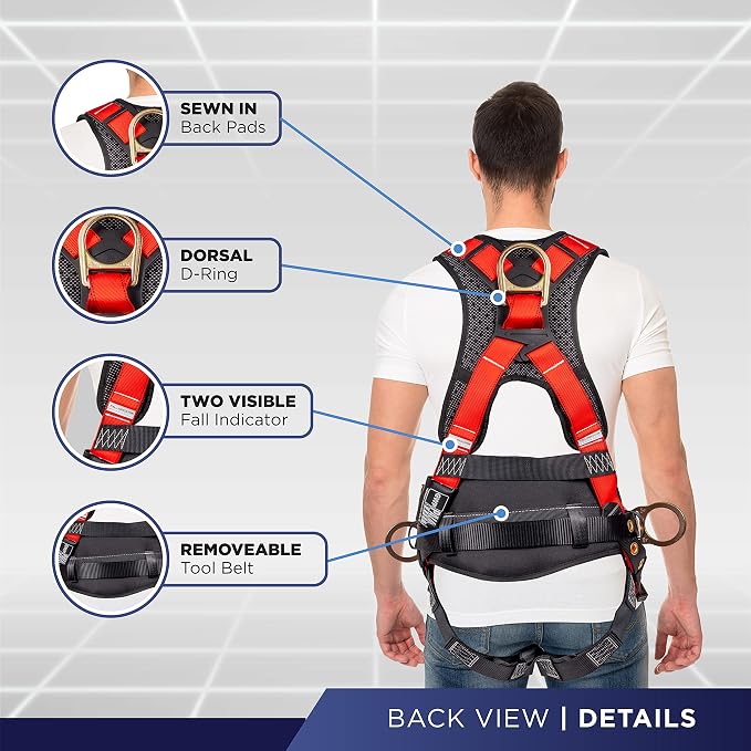 Hammerhead 5pt Safety Harness Back Padded, QCB Chest, Tongue Buckel Legs Straps, Back & Side D-Rings