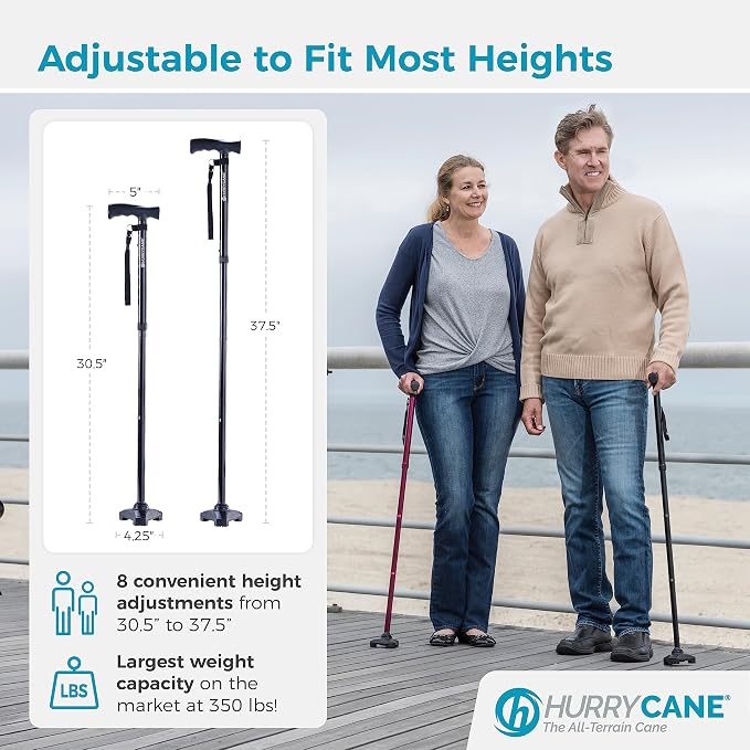 HurryCane Freedom Edition Foldable Walking Cane with T Handle