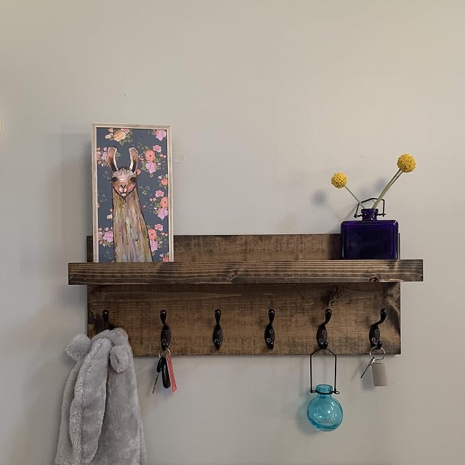 Coat Rack with Shelf Wall Mounted with Storage (Choose Your Length) Towel Rack Entryway Organizer Key Hooks (24" L (6 Hooks))