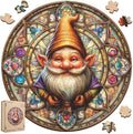 Pikoqunc Wooden Jigsaw Puzzles for Adults, 200 Piece Gnome Puzzle Round Wood Jigsaw with Unique Shapes, Fantasy Stained Glass Elf Jigsaw, Vintage Wood Puzzles, Gifts Home Deco 11.2x11.2 in