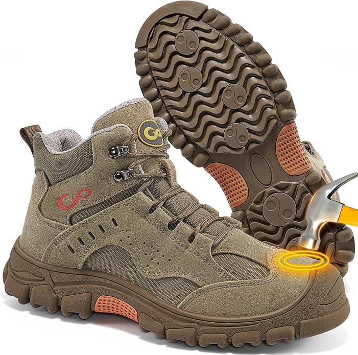 Ablanczoom Work Boots for Men Steel Toe - Construction Footwear Slip Resistant Comfortable Breathable Durable Safety Boot