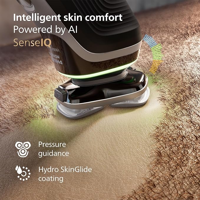 Philips Norelco Shaver i9000 Prestige, Wet & Dry Electric Shaver, Dark Slate Nova, SenseIQ Technology, Triple Lift & Cut System, 360 Rotating Dual SteelPrecision Blades, Charging Stand, XP9204/85