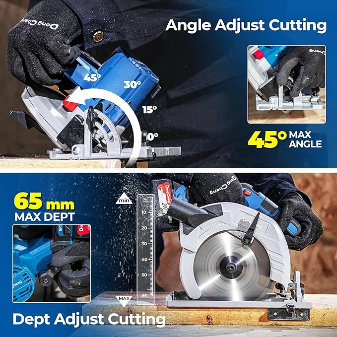 Dong Cheng 20V MAX 7-1/4'' Brushless Cordless Circular Saw Kit, 0-45 Degree Bevel Capability, with Dust Collection Adaptor, 24T and 40T TCT Blade Included, 4.0Ah Battery and Charger Kit
