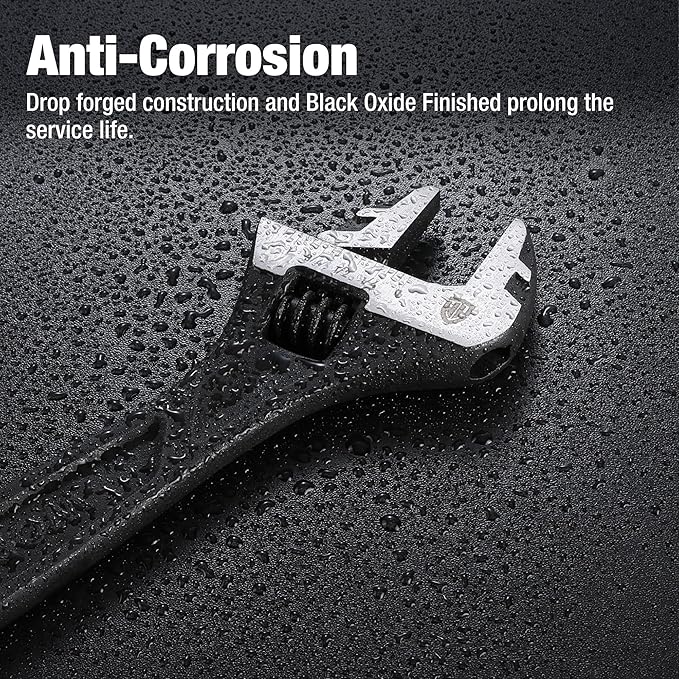 WORKPRO 4-piece Adjustable Wrench Set, 6-inch, 8-inch, 10-inch, 12-inch, Cr-V Steel, Corrosion-Resistant Black Oxide Finish for Automotive Plumbing and Household Repairs