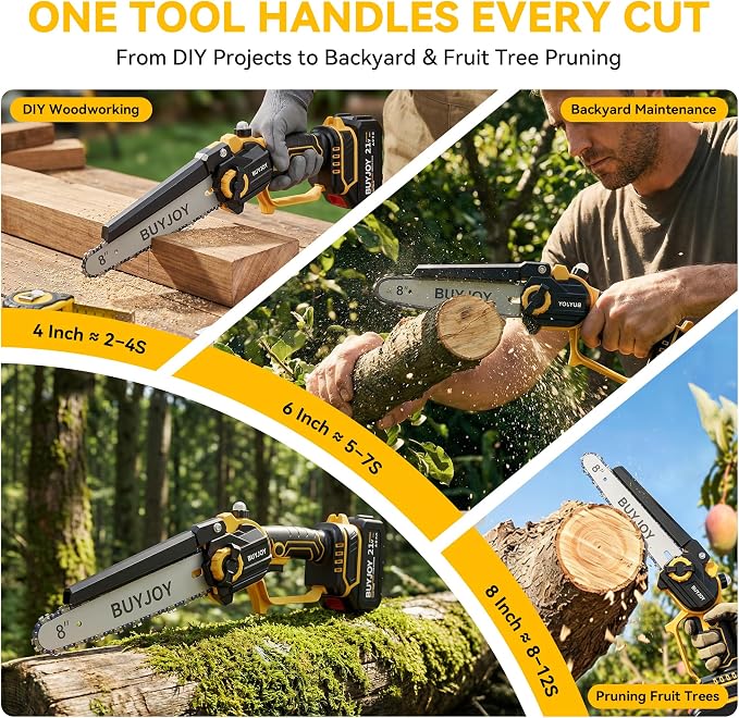 BUYJOY 2-in-1 Mini Chainsaw & Electric Pruning Shears, 1.8" Cutting Capacity, 8 Inch Cordless Chainsaw with 2 x 4.0Ah Batteries, Battery Powered Branch Cutter for Tree Trimming and Garden Pruning