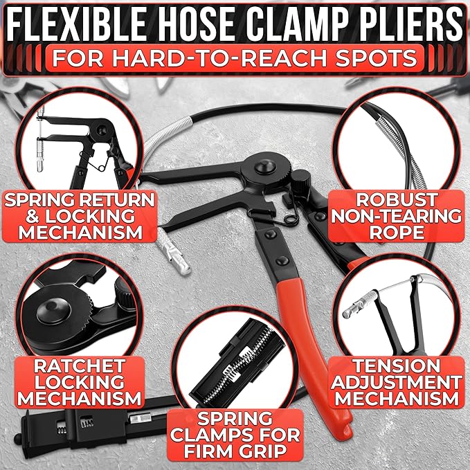 2 Pcs Radiator Hose Clamp Pliers Automotive Set – Heavy-Duty Radiator Hose Clamp Tool with Locking Mechanism – 8.2" & 8.6" Non-Slip Rubber Handles, Easy to Use | for Coolant, Fuel, Oil Hose Repairs