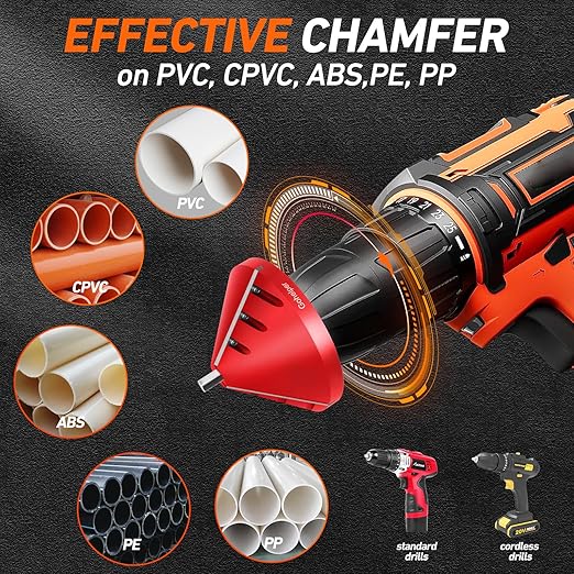 2 in 1 Inner-Outer PVC Deburring Tool, PVC Chamfer Tool, Pipe Deburring Reamer Plumbing Tool for OD 0.75" to 4.6", ID 0.92" to 4.8" PVC, CPVC, ABS, PP, PE Pipe