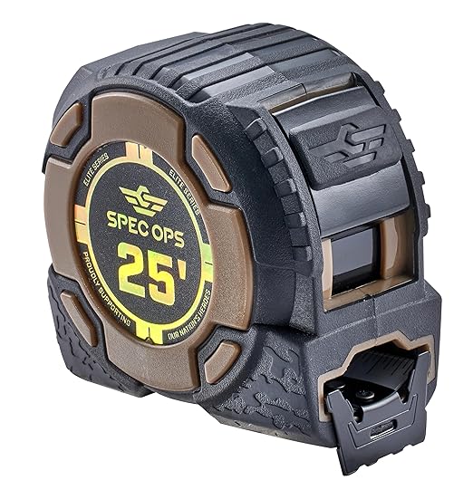 Spec Ops Tools Heavy Duty Tape Measure for Framing & Construction, 1 1/4" Double-Sided Blade, Retractable, Elite Series, 25 Foot Non-Magnetic