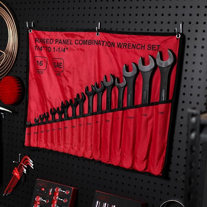 ABN Standard Wrenches Set - 16 Piece SAE Combination Wrench Set 1/4in to 1-1/4in SAE Wrench Set with Roll Up Pouch
