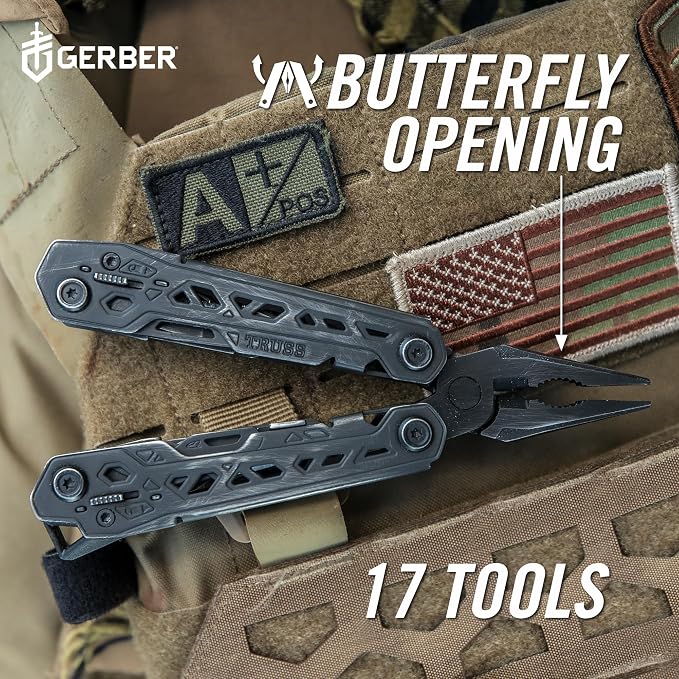 Gerber Truss 17-in-1 EDC Multitool Pliers, Pocket Knife with Sheath, Black