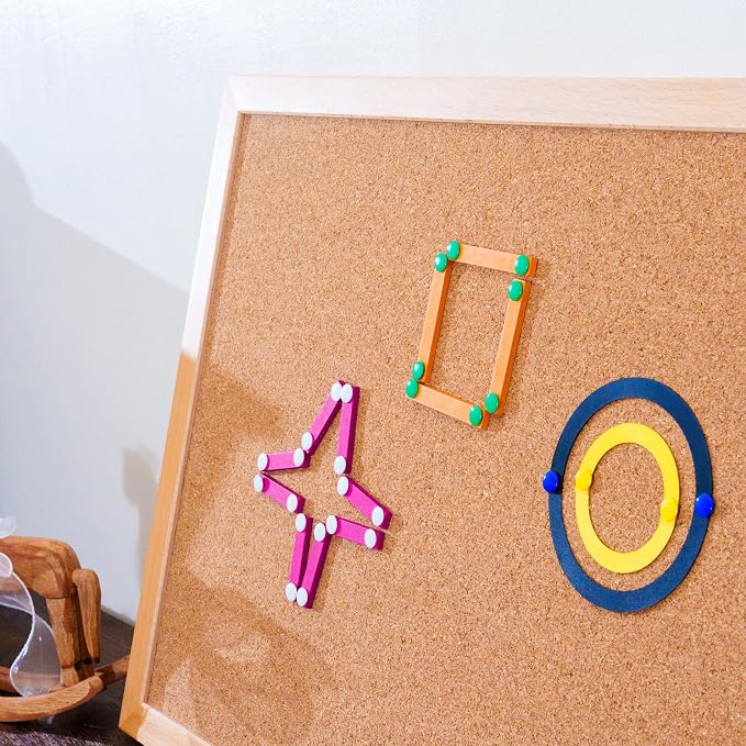 Premium Montessori Geometry Sticks Set 7lbs 23in– Wooden Construction Kit with Cork Workboard, Color-Coded Rods Metal Connectors, Hands-On 2D Shape Building Spatial Reasoning, STEM Homeschool Kids 3-6