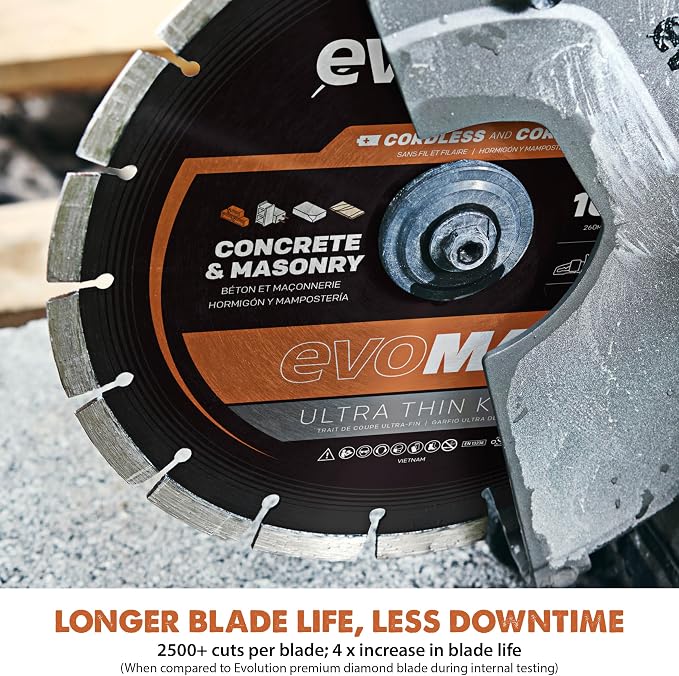 Evolution R10DCT-Li Cordless 10" Concrete Saw | Includes 2x 5Ah Batteries, Dual-Port Charger & EVOMAX Diamond Blade | 4" Cut Depth | Auto Water Dust Suppression | 40V Brushless | Heavy-Duty Cutting