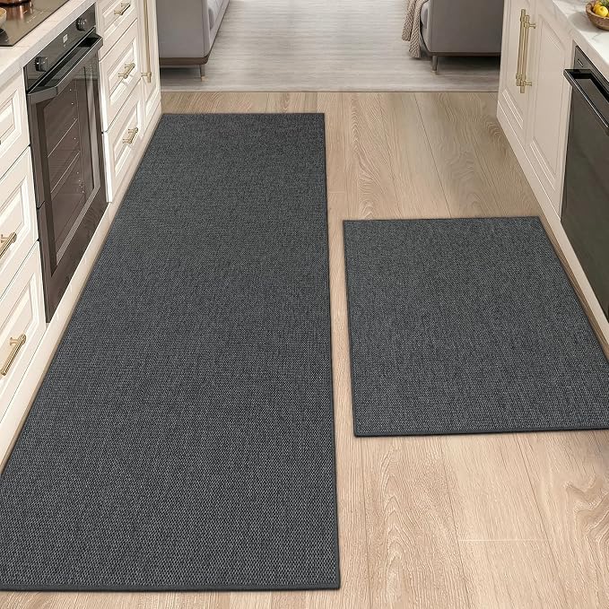 Color&Geometry Washable Kitchen Floor Mats Set,Extra Long Absorbent Non Slip Kitchen Runner Rug for Front Sink, Laundry, Hallway, 24"x36"+24"x83", Grey