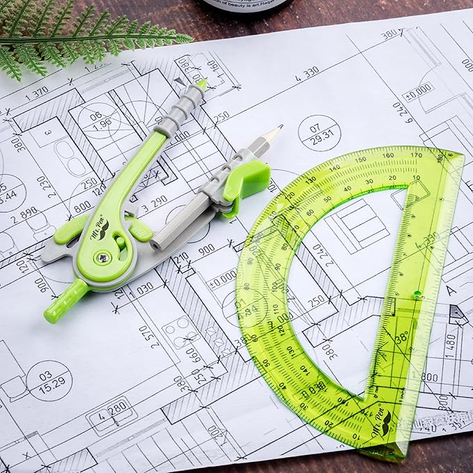 Mr. Pen- Geometry Compass and Protractor Set, 6 Inch Compass, 6 Inch Protractor, Drawing Tool for School, Clear Plastic, Easy Grip, Precision Design for Math, Art, Drafting, Architecture