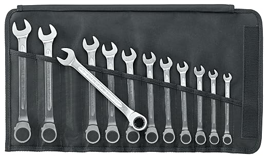 Stahlwille 96411712 Reversible Combination Ratcheting Spanners Open-Ratch Set, 12 Pieces, Size 8mm upto 19mm Spanner Openings, 72 Teeth, Bi-Hexagon, Made in Germany