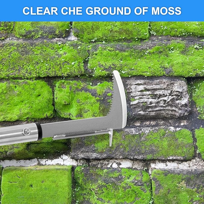 BARAYSTUS Crack Weeder, Stainless Steel Manual Crevice Weeding Tool, Long Handle Weed Grabber Remover, L-Shaped Manual Weeder Puller, Durable Crevice Weeding Tool for Sidewalk Garden Patio Lawn