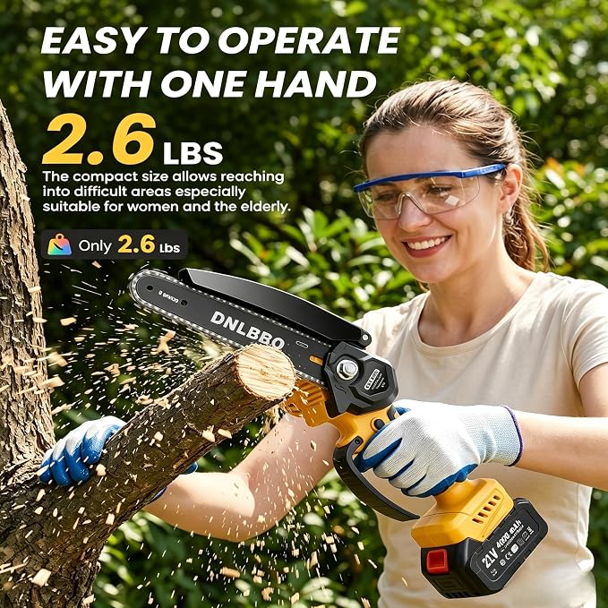 Mini Chainsaw Cordless, 8 IN Brushless Electric Chainsaw for Wood Cutting | 1*4000mAh Battery, Auto Oiler, 1000W Powerful Handheld Chain Saw for Branch Trimming, Garden Tools Gift for Men Dad Husband
