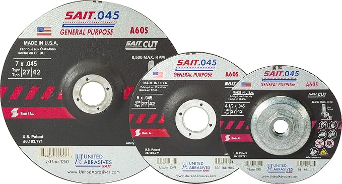 United Abrasives-SAIT 22071 A60S General Purpose Cut-Off Wheels (Type 27/Type 42 Depressed Center) 5" x .045" x 7/8", 50-Pack