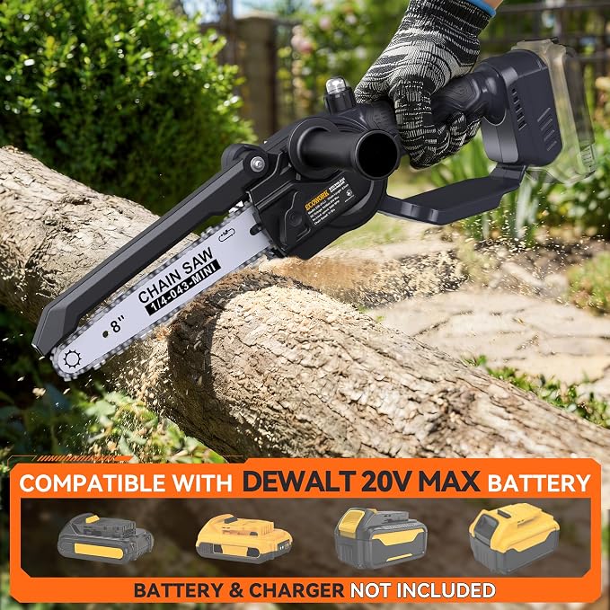 Cordless Mini Chainsaw Compatible with Dewalt 20V MAX Battery (Battery Not Included), 8 Inch Brushless Electric Chainsaw, Auto Oiler, Handheld Pruning Saw for Tree Branch Cutting