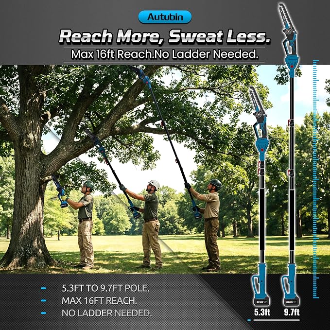 2-in-1 Cordless Pole Saw & Mini Chainsaw,Batteries Compatible, 16Ft Reach | 8-inch brushless cutter,Ideal for backyard tree trimming, shrub shaping, hedge maintenance, routine seasonal yard cleanup
