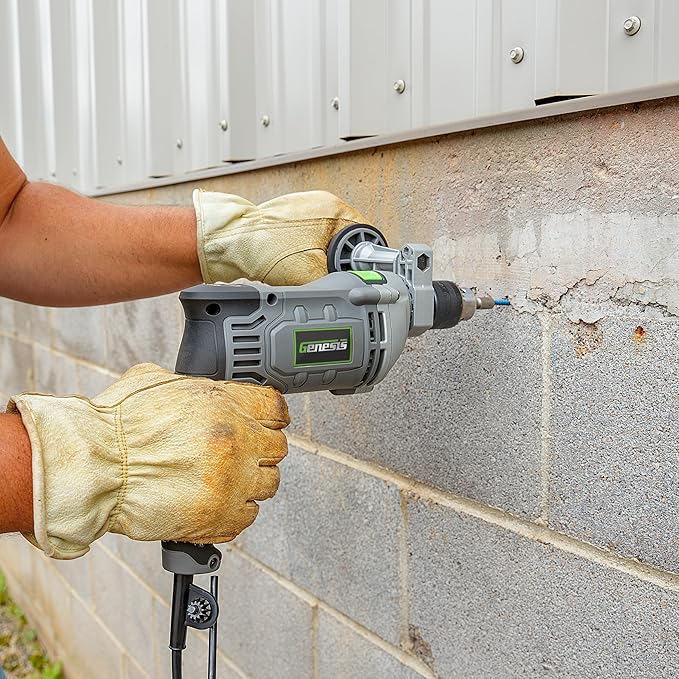 Genesis 7.5 Amp 1/2 Variable Speed Heavy-Duty Hammer Drill with Depth Gauge, Chuck Key, Auxiliary Handle GHD1275B