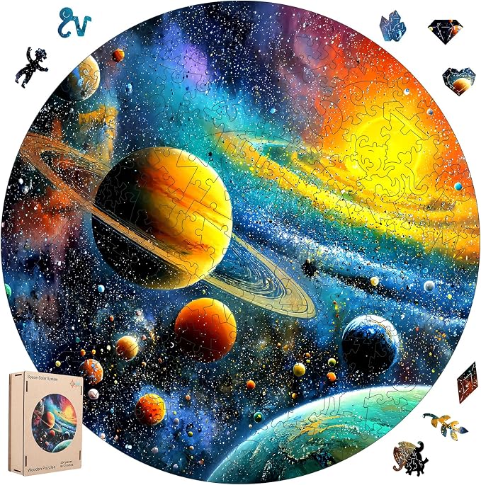 MEATRN Wooden Puzzles Solar System 200 Pieces - Colorful Space Puzzle for Adults and Students, Educational Astronaut Theme, Perfect Birthday or Graduation Gift, 11.2x11.3 in