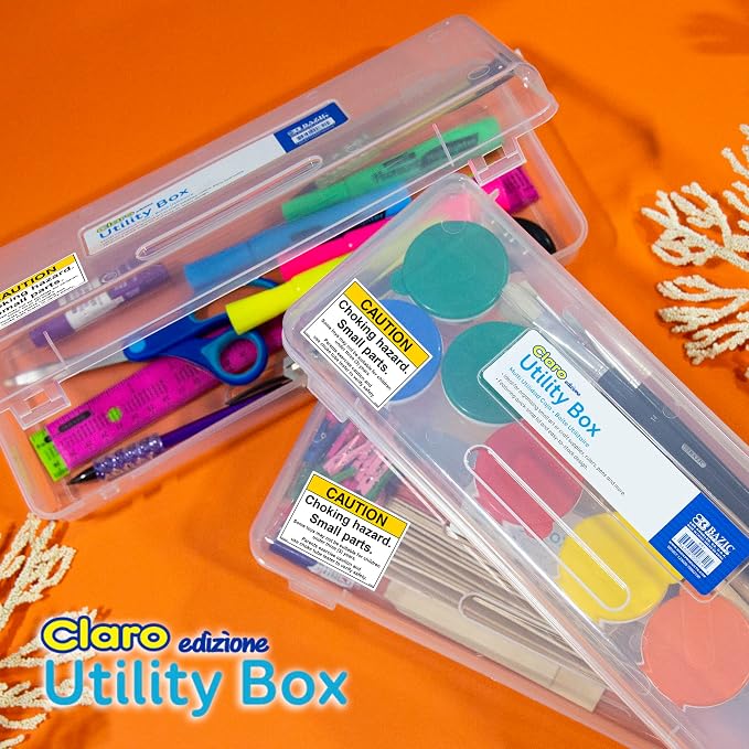 BAZIC PRODUCTS Clear Ruler-Length Utility Box, 13 3/8 x 5 3/8 x 2 1/2 in, for School Office Supplies, Case of 12