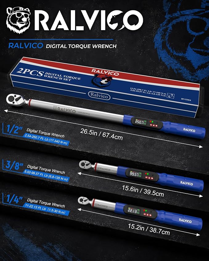 Digital Torque Wrench 3/8 Drive For Motorcycle Engine Spark Plug | 5.02-99.57 Ft-Lb (6.8-135 N.m)，±2% Accuracy，Peak & Track，LED & Buzzer Alert，Electronic Display，for Mechanic Auto Moto Bike