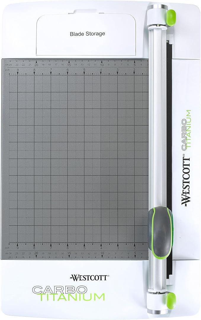 Westcott 12" CarboTitanium 45mm Rotary Metal Base Trimmer, White, Green (16718)