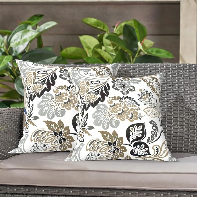LVTXIII Outdoor Throw Pillows, Decorative Throw Pillows with Inserts, 16"x16" Square Pillows for Bed, Couch, Sofa and Patio Furniture, Set of 2, Dailey Tan
