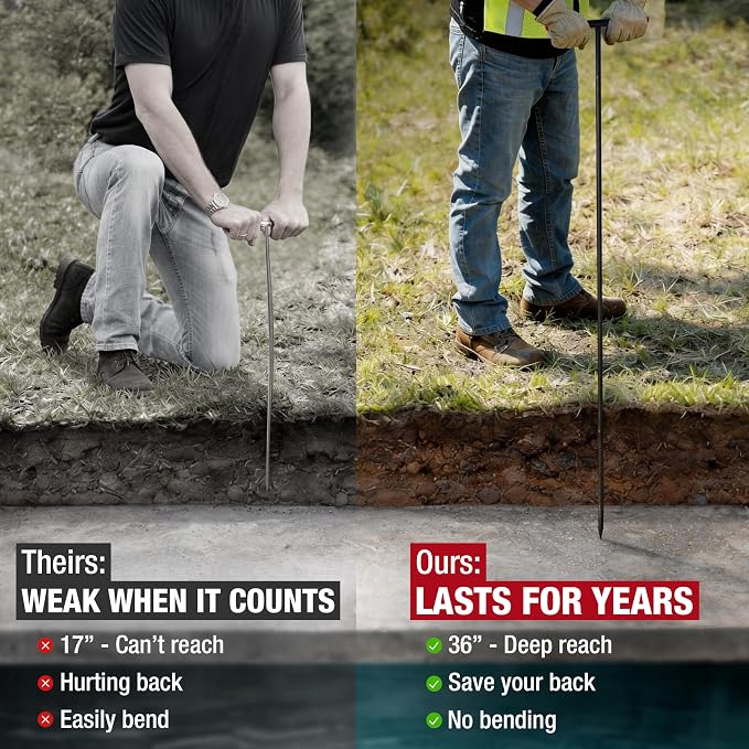 HOMESTEAD 36-Inch Soil Probe Rod with wide T handle, Comfortable Grip for Locating underground pipes and septic tanks