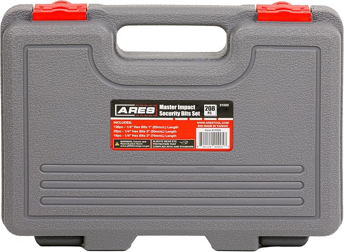 ARES 31023-208-Piece Impact Security Bit Set – Phillips, Robertson, Tamper Hex and Torx Bits, Specialty Bits, and More – Master Bit Set Includes Nut Drivers, Socket Adapters, and Extensions