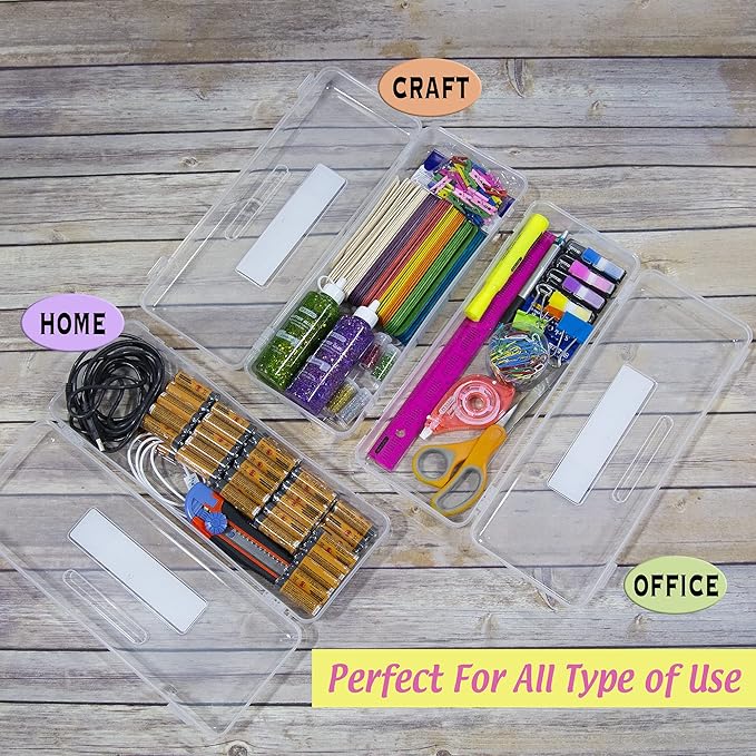 BAZIC PRODUCTS Clear Ruler-Length Utility Box, 13 3/8 x 5 3/8 x 2 1/2 in, for School Office Supplies