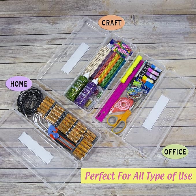 BAZIC PRODUCTS Clear Ruler-Length Utility Box, 13 3/8 x 5 3/8 x 2 1/2 in, for School Office Supplies, Case of 12