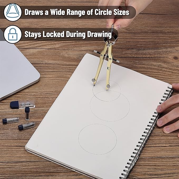 Mr. Pen- Professional Compass for Geometry, Extra Lead, Metal Compass Drawing Tool for Students, Drafting and Engineering, Technical Drawings, Circles and Geometry Projects