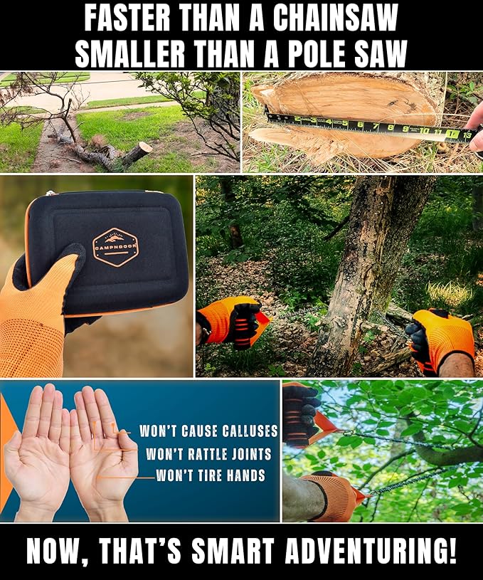 CAMPNDOOR High Limb Rope Saw 53 In - Zero Effort 360 Rope Chain Saw - Sharp Manual Tree Limb Cutter - Hand Chainsaw with Ergonomic Handles and Carrying Case - Fast and Easy Pocket Chainsaw