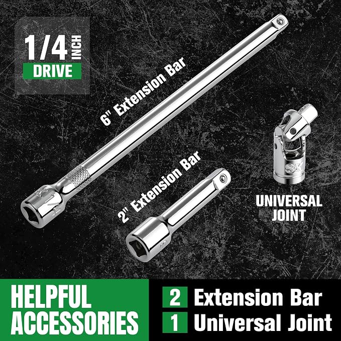 SK 1/4" Drive Socket Set with 216-P Ratchet, 50-Piece, SAE & Metric Sockets | Quick-Release Ratchet, SuperKrome Finish, Premium CR-V Steel, Heat Treated, with Storage Suitcase