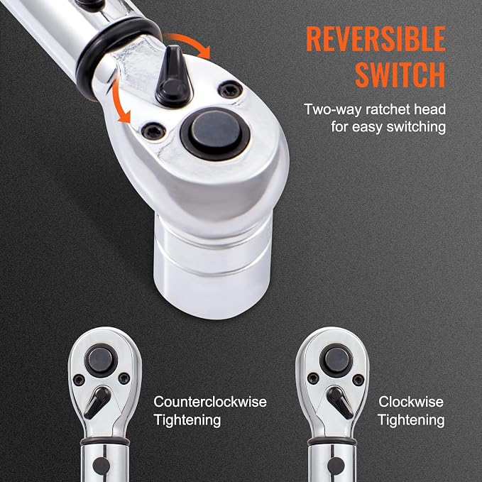VEVOR Torque Wrench 3/8-inch Drive 10-80ft.lb/14-110n.m Click Torque Wrench | Auto or Instruments Repairing, Chrome Vanadium Steel, Dual-Direction Adjustable, with Double Range Scales, Adapters, Orange